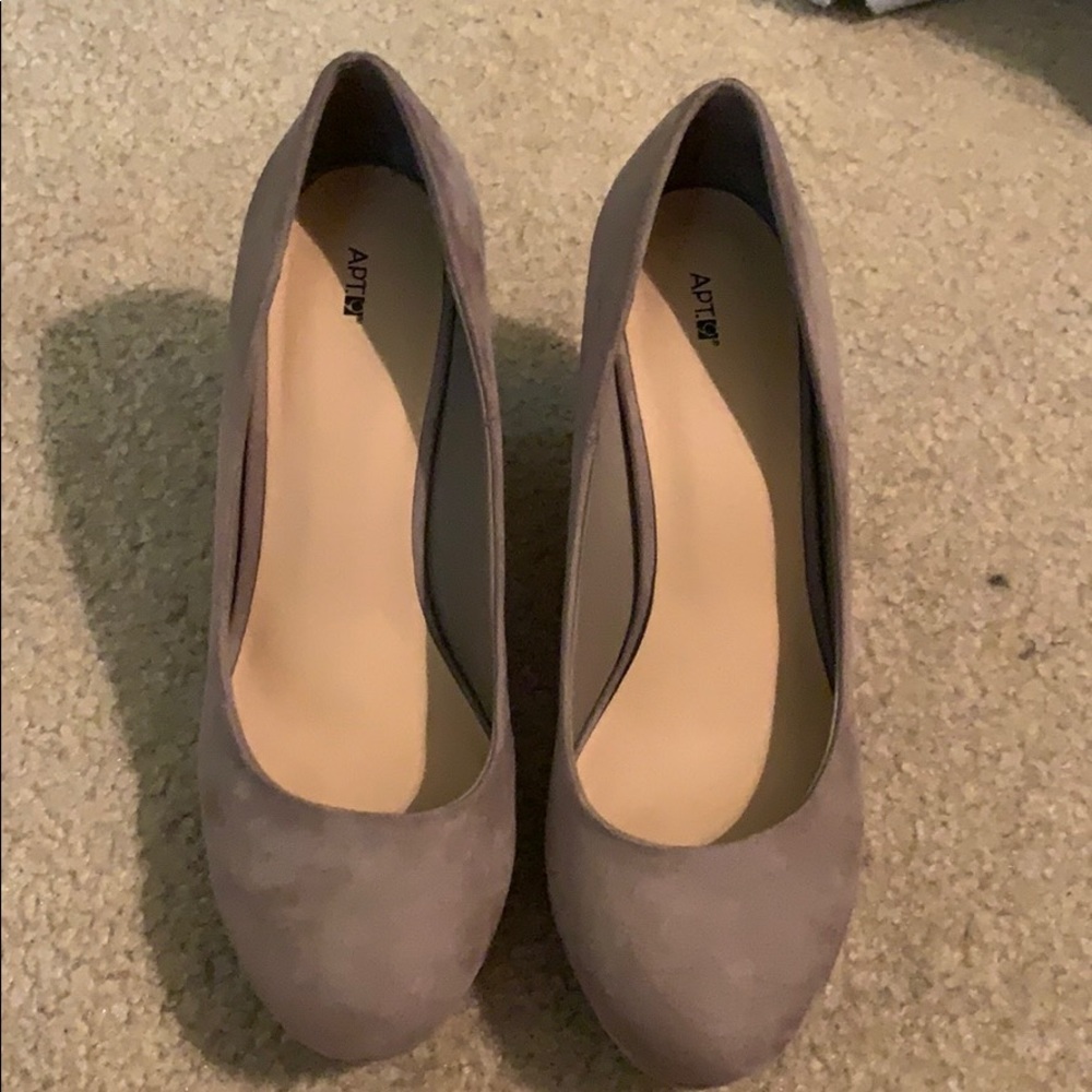 grayish brown wedge heels